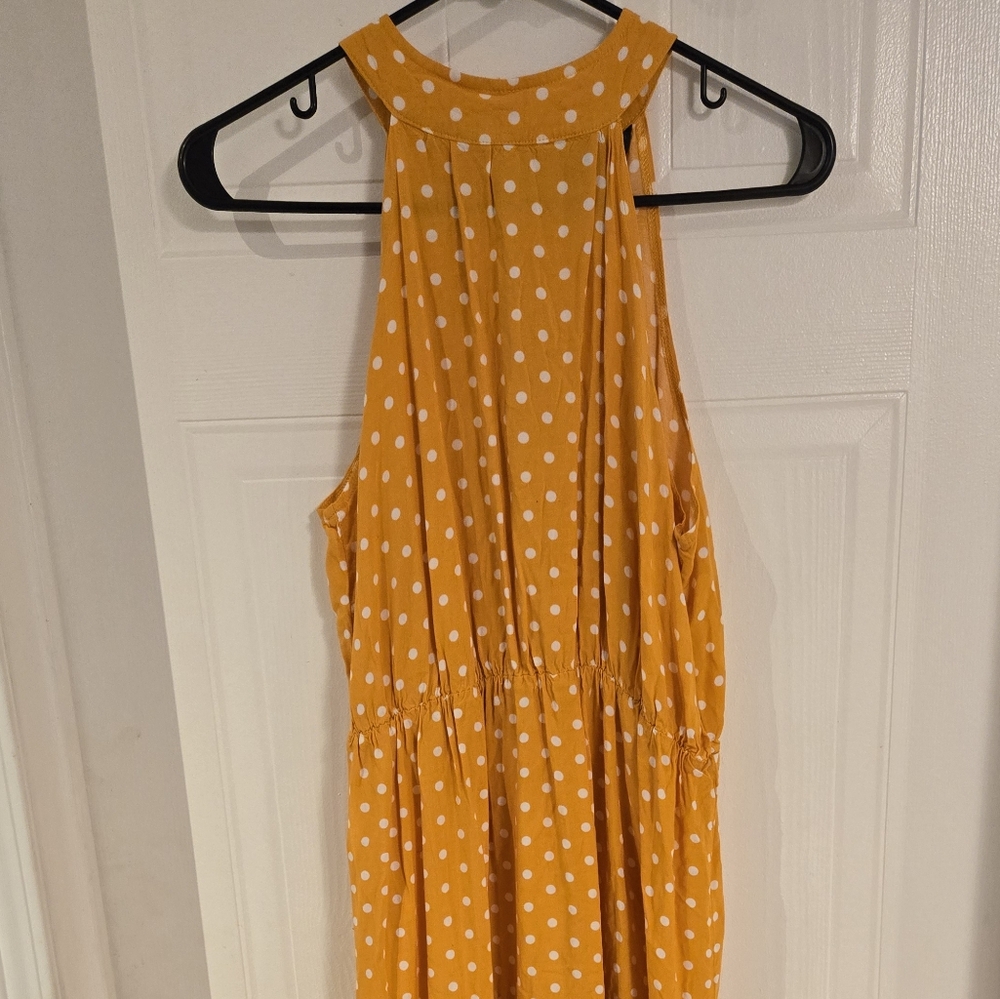 Large Yellow Orange White Polka Dot Lightweight Maxi Sleeveless Dress